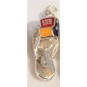 Flip Flop Charm Small Pendant Silvertone Metal Enamel